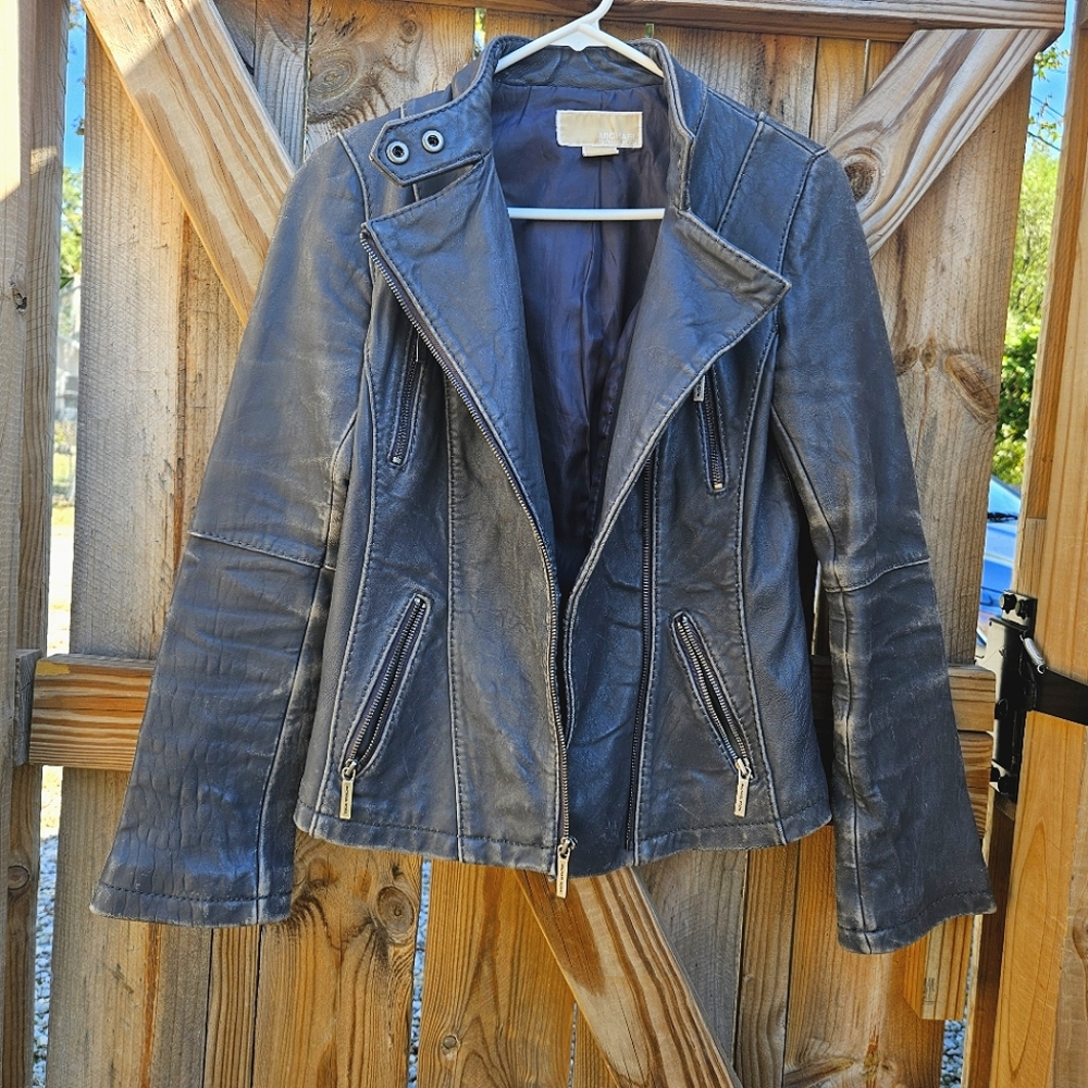 Michael Kors Distressed Leather Moto Jacket